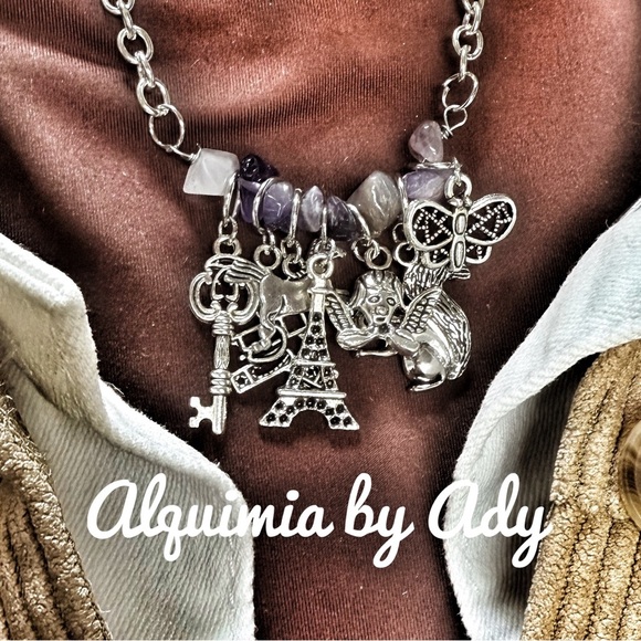 Amethyst statement silver multi Pendant Necklace - Picture 3 of 3